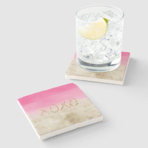 Posavasos De Piedra Color de agua rosada Glam Gold Tye Purpurina XOXO