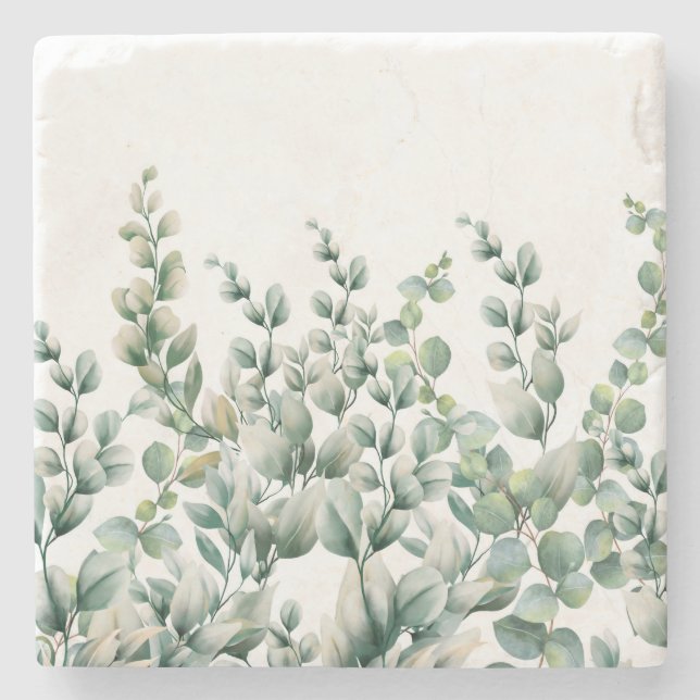 Posavasos De Piedra Color de agua verde Eucalyptus Leaf (Anverso)