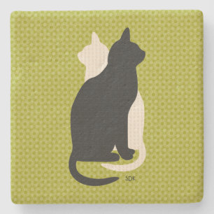 Posavasos De Piedra Color del color Negro Gato Blanco Duo Yang Style