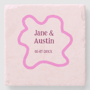 Posavasos De Piedra Color rosa pastel retro boda borde fecha de nombre
