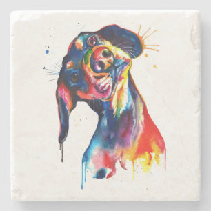 Posavasos De Piedra Colorida acuarela Dachshund