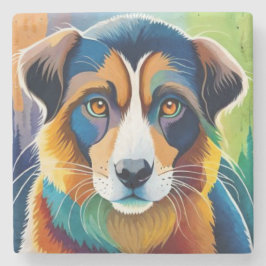 Posavasos De Piedra Colorida cara de perro cerca