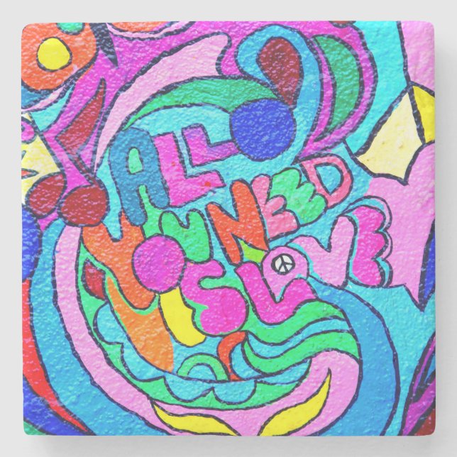 Posavasos De Piedra colorida tranquilidad y amor (Anverso)