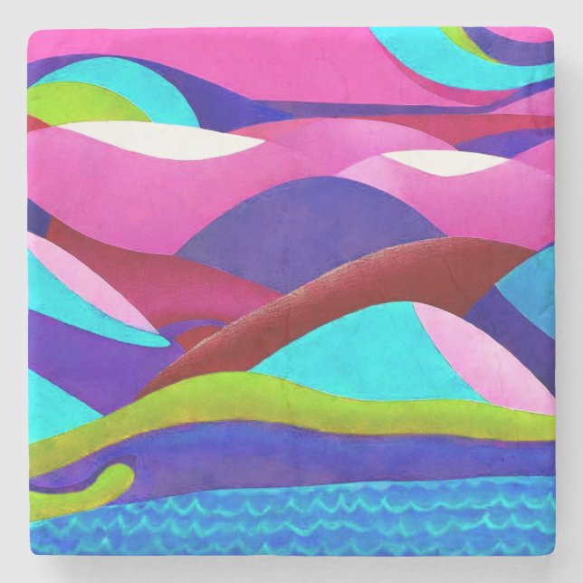 Posavasos De Piedra Coloridas colinas oceánicas (Anverso)