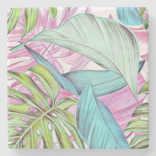 Posavasos De Piedra Coloridas hojas tropicales de gran tamaño pintura