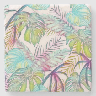 Posavasos De Piedra Coloridas hojas tropicales de gran tamaño pintura
