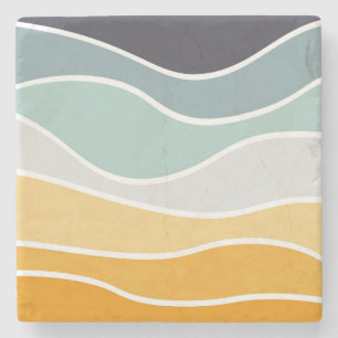Posavasos De Piedra Coloridas olas de estilo retro en verano