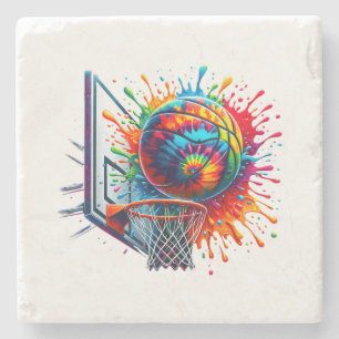 Posavasos De Piedra Colorido Baloncesto Tie Dye Color Basketball Hoop