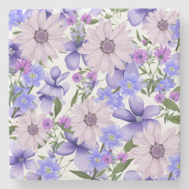 Posavasos De Piedra Colorido Pastel Cute Lavanda Daisies Fern Patrón