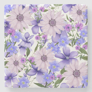 Posavasos De Piedra Colorido Pastel Cute Lavanda Daisies Fern Patrón