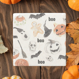 Posavasos De Piedra Colorido patrón de miedo de Halloween |Feliz Hallo