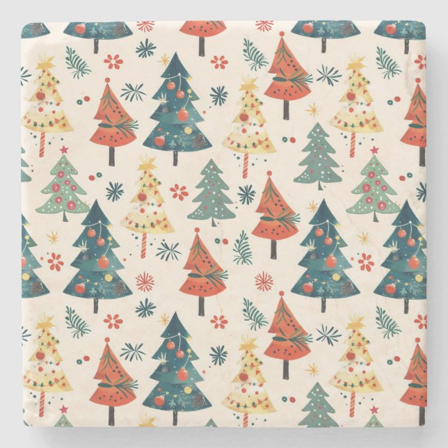 Posavasos De Piedra Colourful Christmas Pine Trees Seamless Pattern (Anverso)