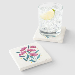 Posavasos De Piedra Comedor florido, magenta y verde azulado