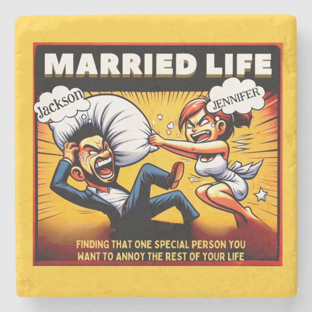 Posavasos De Piedra Comic Married Life , Nombres de Personalizables (Anverso)