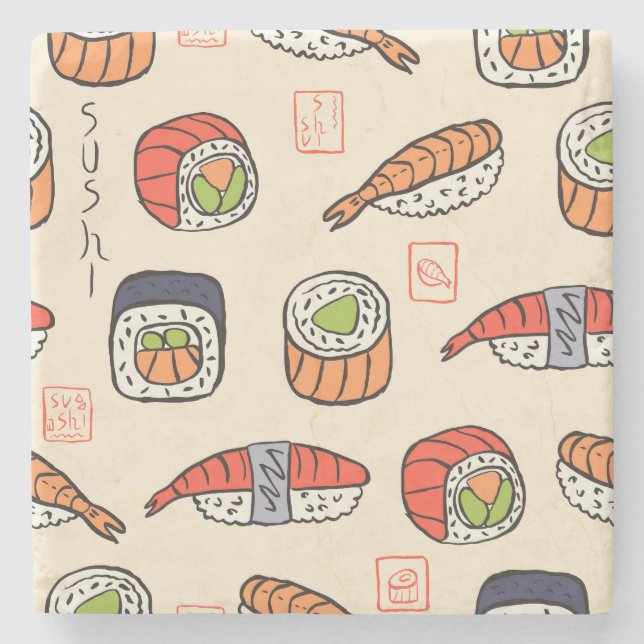 Posavasos De Piedra Comida de sushi, diseño de patrones impecable. (Anverso)