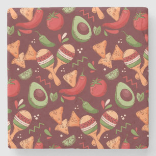 Posavasos De Piedra Comida Mexicana Roja y Verde