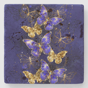 Posavasos De Piedra Composición con mariposas de zafiro