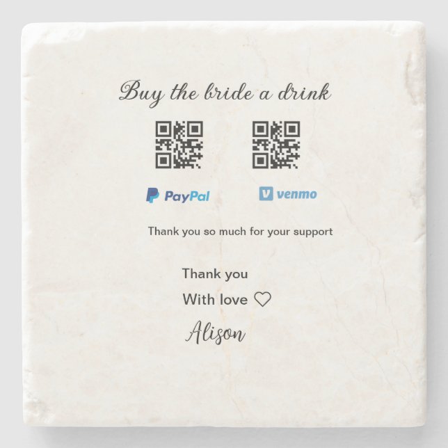 Posavasos De Piedra Comprar una bebida a la novia donación QR Venmo Pa (Anverso)