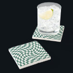 Posavasos De Piedra Comprobación de colección de Bodas verdes de esmer<br><div class="desc">Moderno bohemio oscuro de color verde esmeralda productos de fiesta de boda. Diseño de cheques retro retro y moderno de diseño,  placas de papel a cuadros retorcidas con un bonito y elegante color verde esmeralda oscuro y blanco de moda.</div>