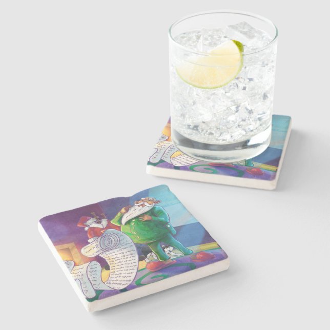 Posavasos De Piedra Compruébelo dos veces Santa (Lateral)