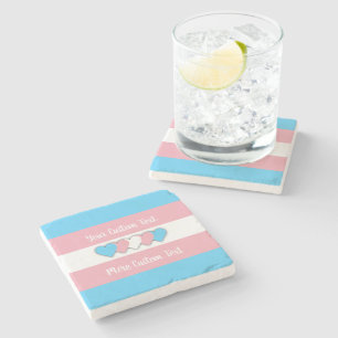 Posavasos de piedra con bandera del orgullo transg