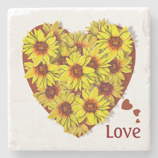 Posavasos de piedra con corazón de girasol (Anverso)