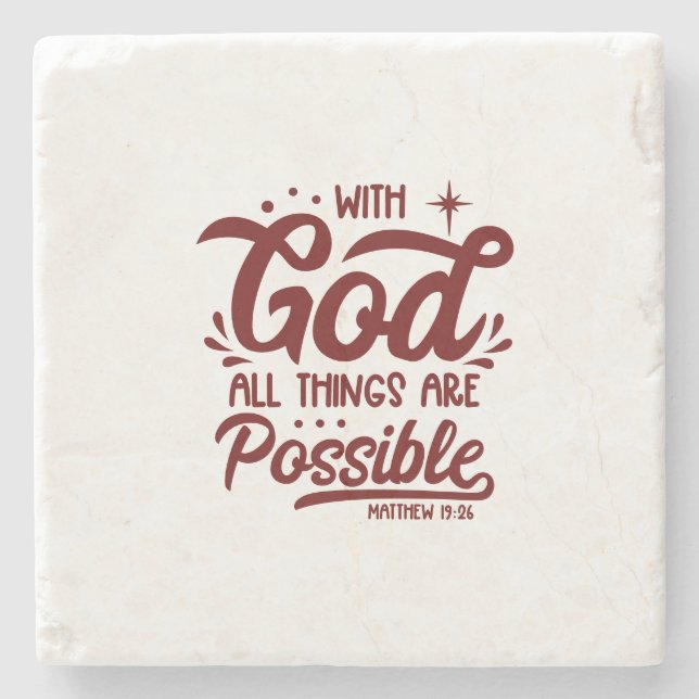 Posavasos De Piedra Con Dios Todas Las Cosas Son Posibles Mathew 19:26 (Anverso)