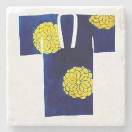Posavasos de piedra con diseño de nagajuban azul y