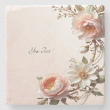 Posavasos de Piedra con Flores Rosadas y Blancas D