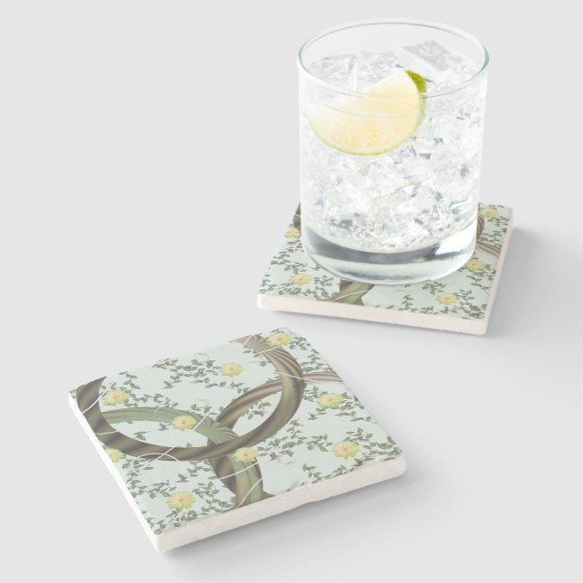 Posavasos de Piedra con Giro Abstracto Floral Verd (Lateral)