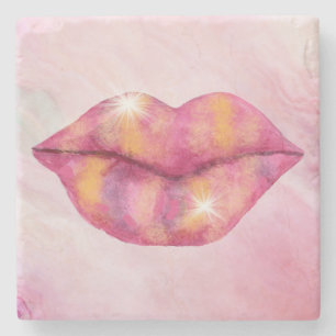 Posavasos de Piedra con Labios en Color Rosa y Dor