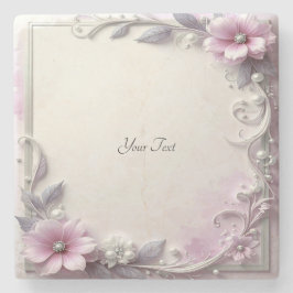 Posavasos de piedra con marco floral rosa