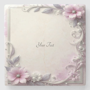 Posavasos de piedra con marco floral rosa