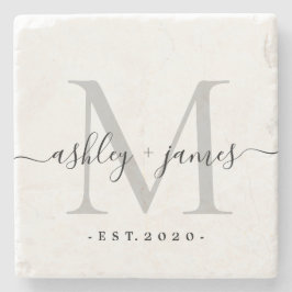 Posavasos de piedra con monograma plateado para bo