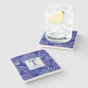 Posavasos de Piedra con Monograma y Concha de Mar 