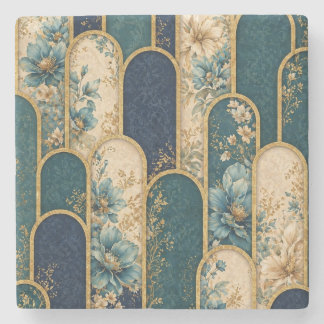 Posavasos de piedra con patrón de arco floral azul