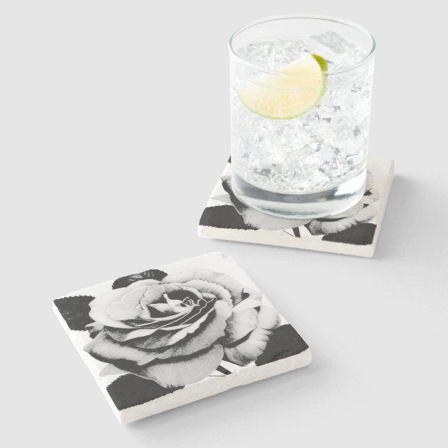 Posavasos de Piedra con Rosa Grabada (Lateral)