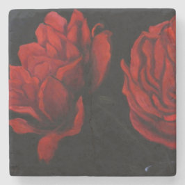 Posavasos de piedra con rosas rojas