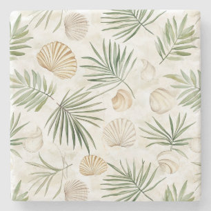 Posavasos De Piedra Conchas de playa verdes crema  