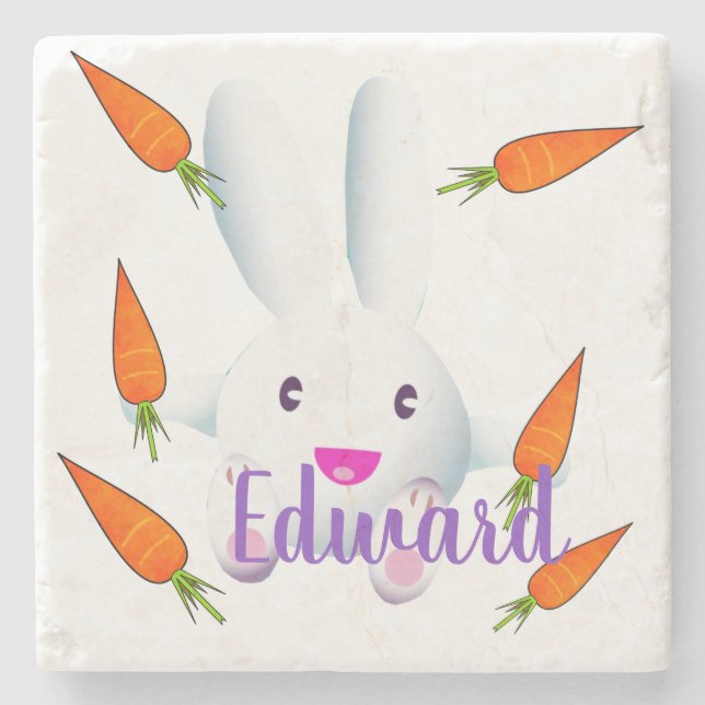 Posavasos De Piedra Conejito blanco y zanjas (Anverso)