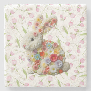 Posavasos De Piedra Conejito de Pascua con flores