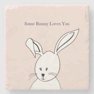 Posavasos De Piedra Conejo Amor Blanco Rosa Lindo