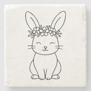 Posavasos De Piedra Conejo caprichoso con corona floral arte de línea