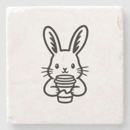 Posavasos De Piedra Conejo curioso con taza de café