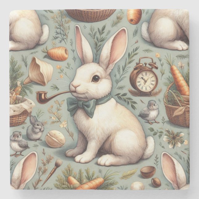 Posavasos De Piedra Conejo cutáneo de vintage (Anverso)