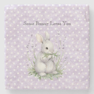 Posavasos De Piedra Conejo de Amor de Lunares Blancos Lavanda