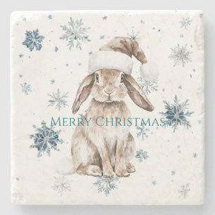 Posavasos De Piedra Conejo de Navidad de copos de nieve azules blancos