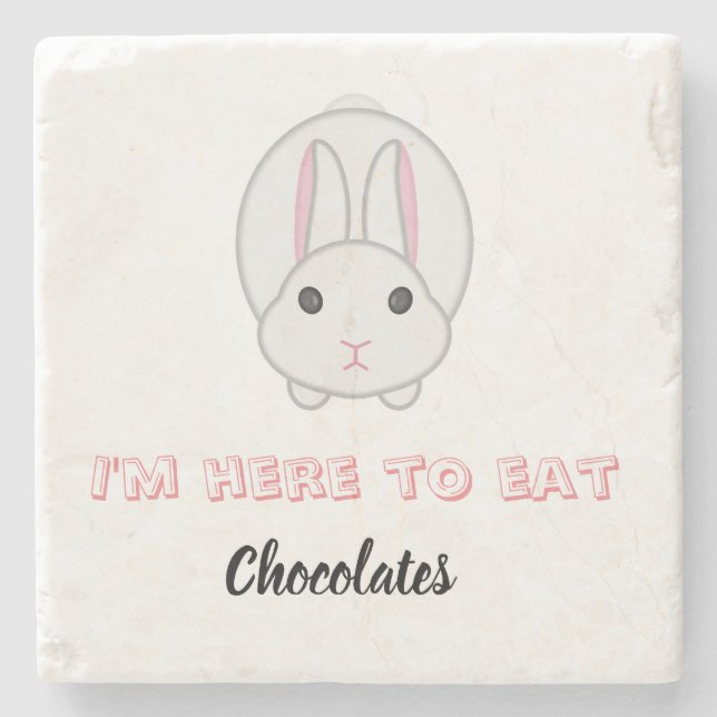 Posavasos De Piedra Conejo de Pascua esperando para comer chocolates (Anverso)