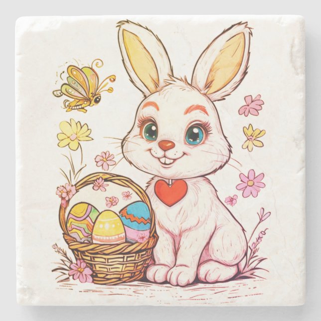 Posavasos De Piedra Conejo de Pascua juguetón  (Anverso)