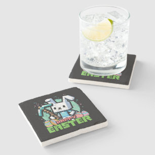 Posavasos De Piedra Conejo de Pascua Pixel Game Feliz